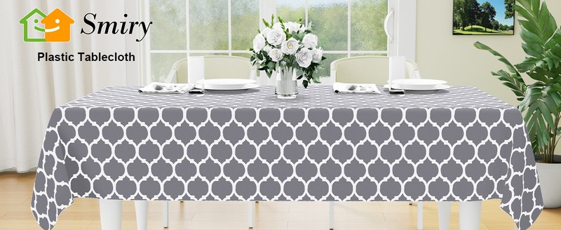 Round Plastic Table Cloth, Waterproof Vinyl Tablecloth with Flannel Backing for gallery