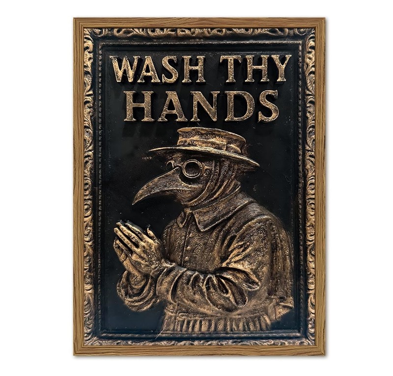 Vintage Plague Doctor Bathroom Wall Art Dark Funny Wash Thy Hands Sign Restro…