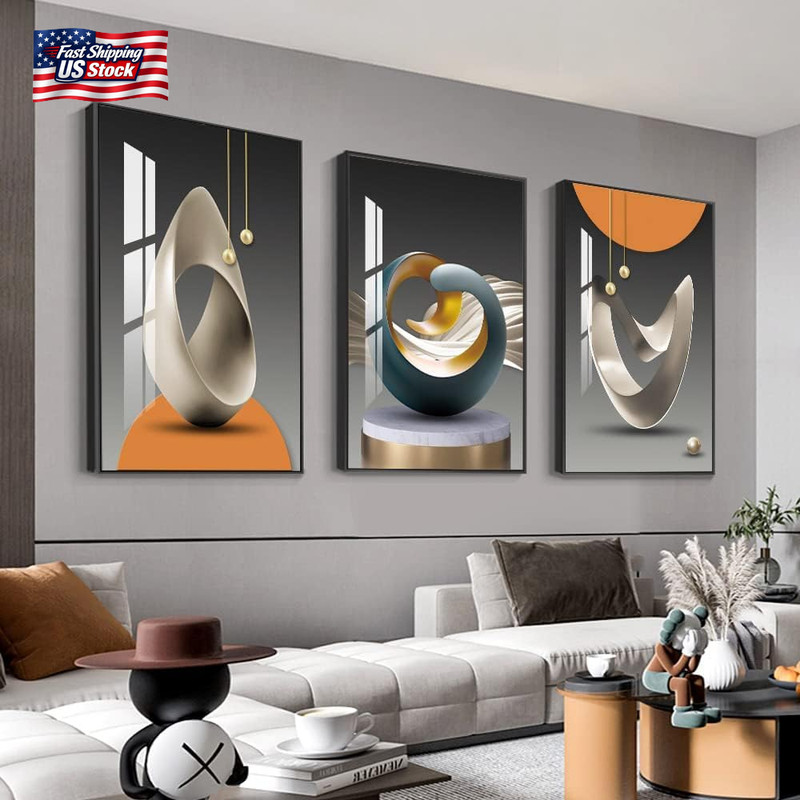 MPLONG Bright Style Large Framed Wall Art, Abstract Modern Art Shape Pattern Whi