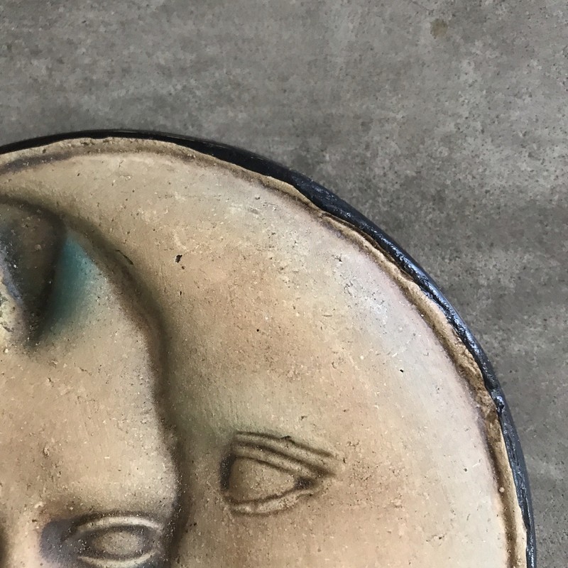 Celestial Sun Moon Face Pottery Wall Hanging Decor 90s Handpainted Art Whimsical gallery