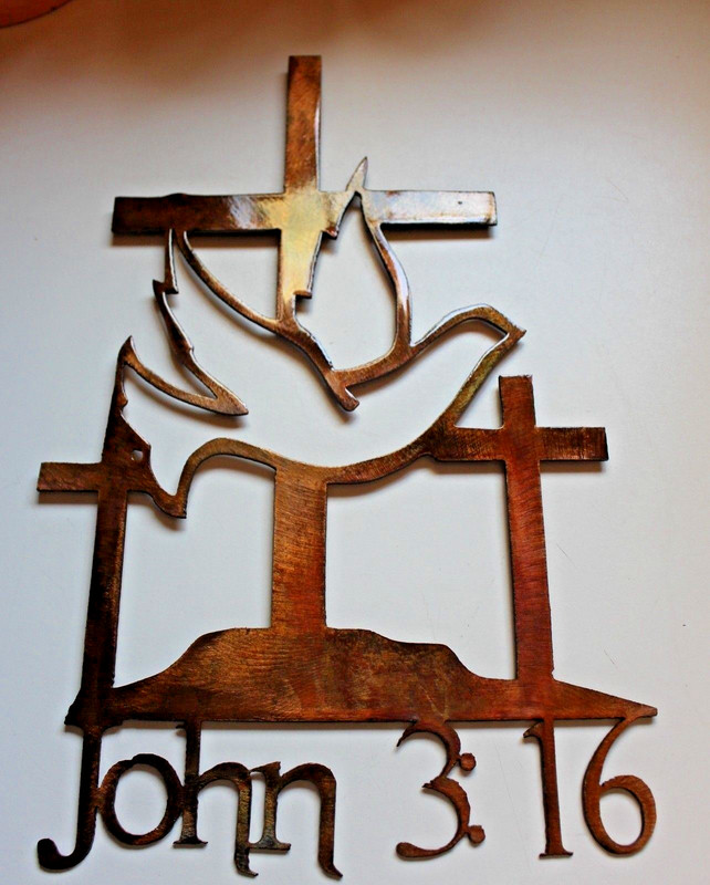 John 3:16 Cross – Metal Wall Art – Copper 15″ x 9 1/2″