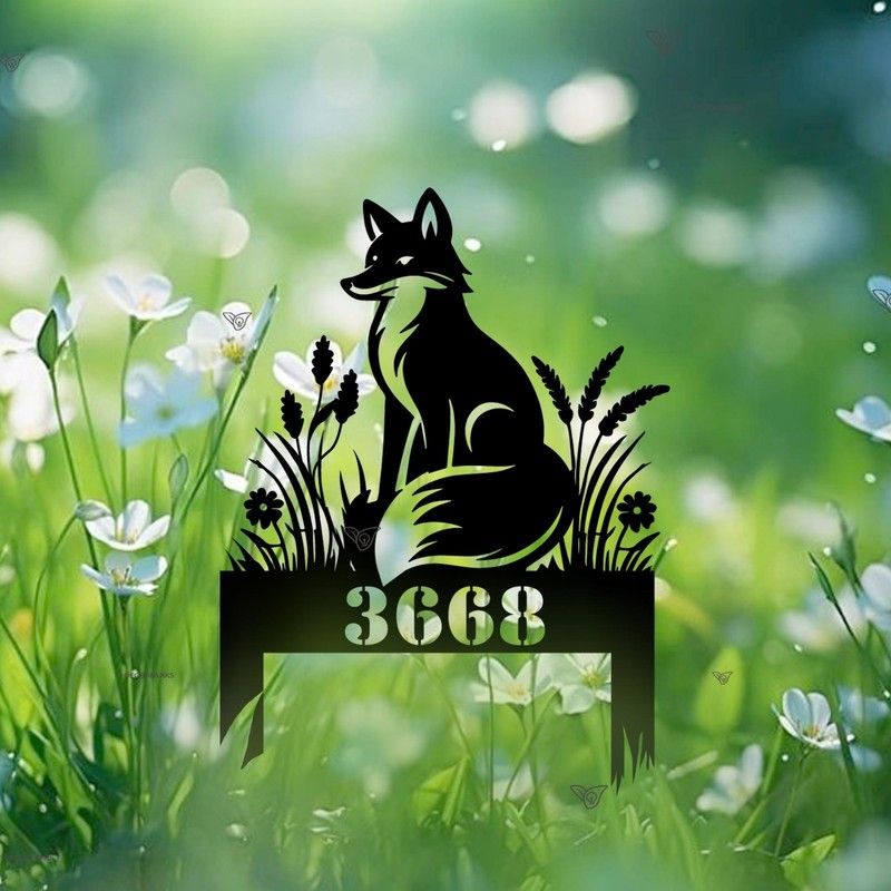 Personalized Fox Address Sign, Custom Metal House Numbers Yard Stake, Wildlife gallery