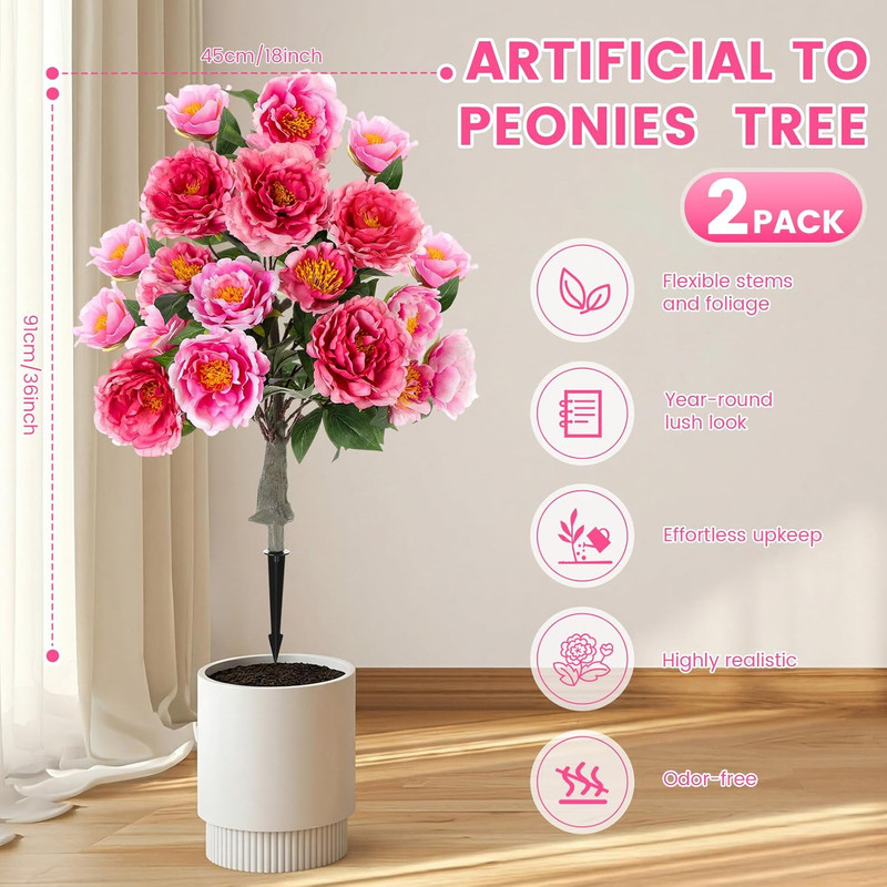 2 Pack 36" UV Resistant Artificial Peonies for Indoor/Outdoor Decor - Champagne gallery