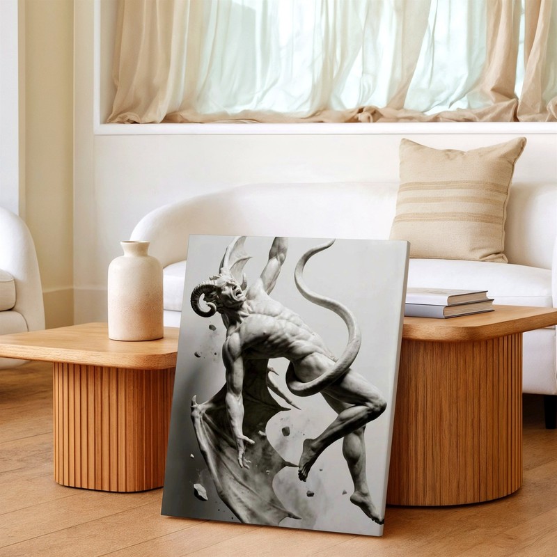 Wall Art Fantasy Demon Statue Print Monochrome Winged Devil Figure Poster Print gallery