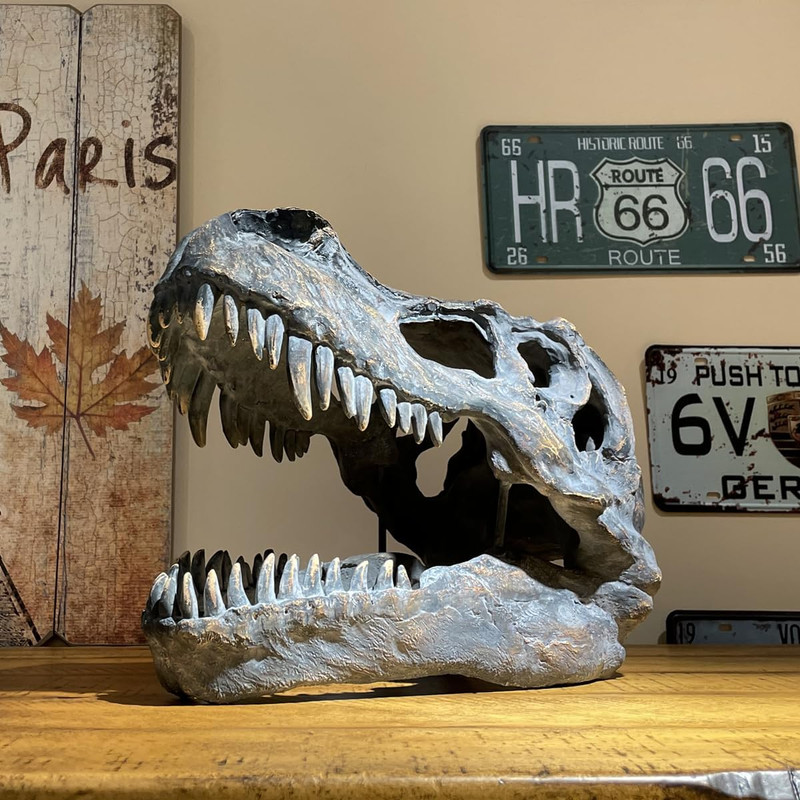 T-Rex Skull Wall-Mounted Dinosaur Head Trophy Faux Taxidermy Wall Statue Fossil gallery