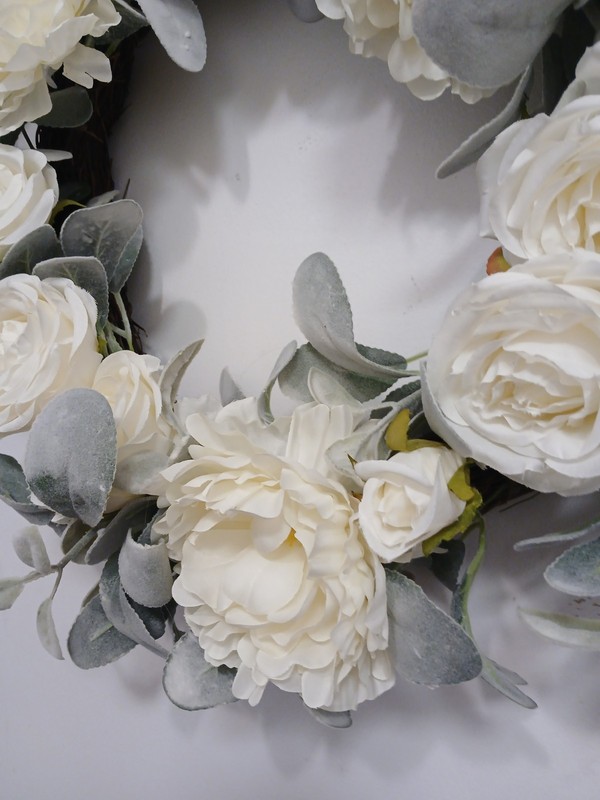 Gorgeous English White Roses & Sage Door Wreath 17" Flower Elegant Summer Spring gallery