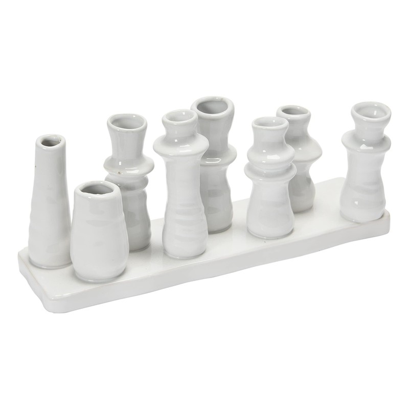 Stoneware Multi 8 Sections Vase, 11 L x 3 W x 5 H, White, AH2448, Floral