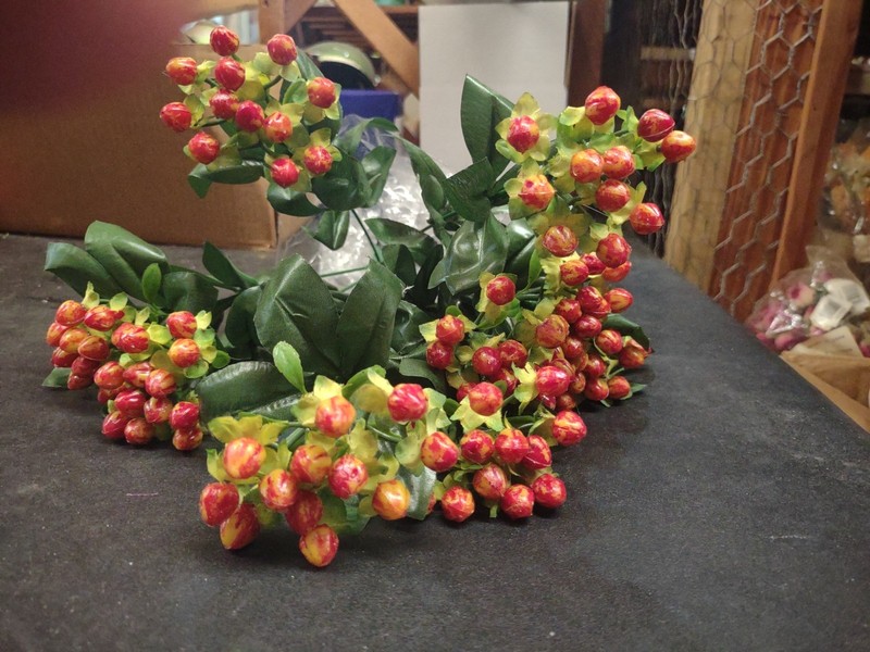 15" Retro Hypericum Berry Bush, Red Rust Brown, Plastic Berries Silk Leaves gallery