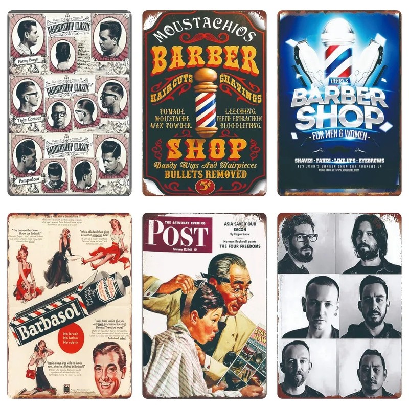 Hair Cutting Retro Plaque, Tin Metal Signs 8x12, Barber Shop, Vintage Painting, gallery