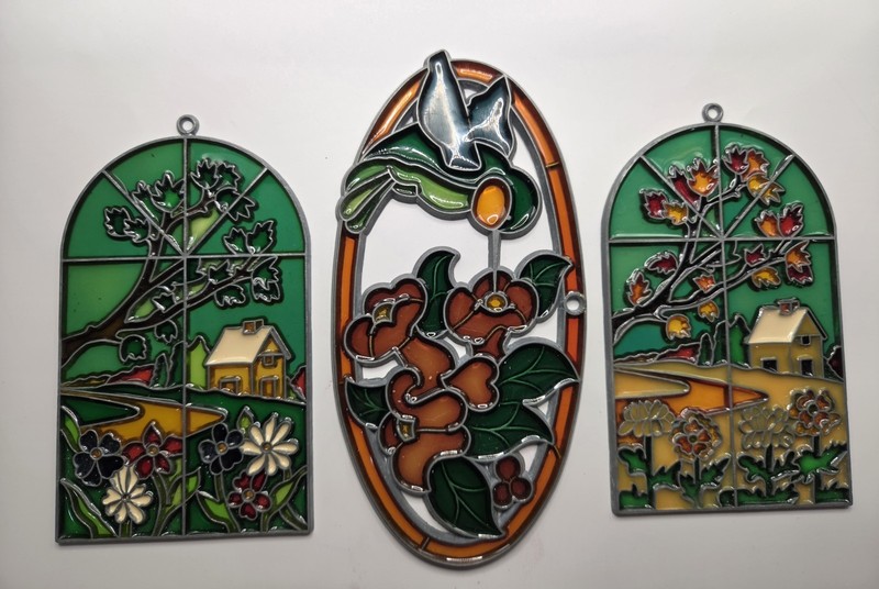 Vintage 3 Lot Stained Faux Glass Sun Catchers Spring Fall And Summer