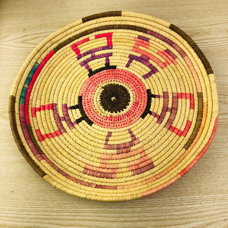 Vintage Large African Hand Woven Basket Wall Decor 15″ Multicolored