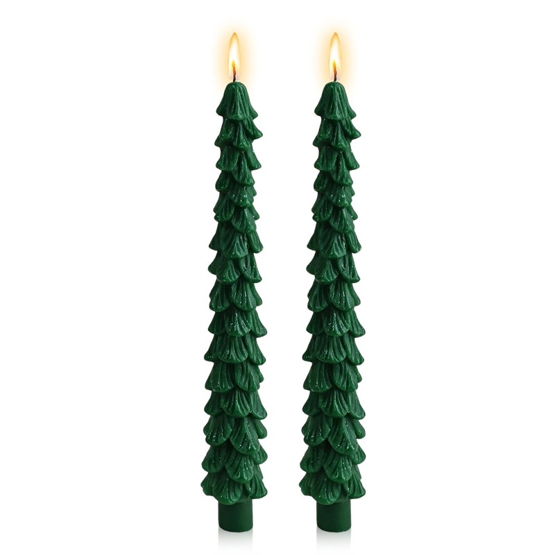Christmas Tree Taper Candles, Set of 2 Tree Shaped Unscented Candles 10 Inch …