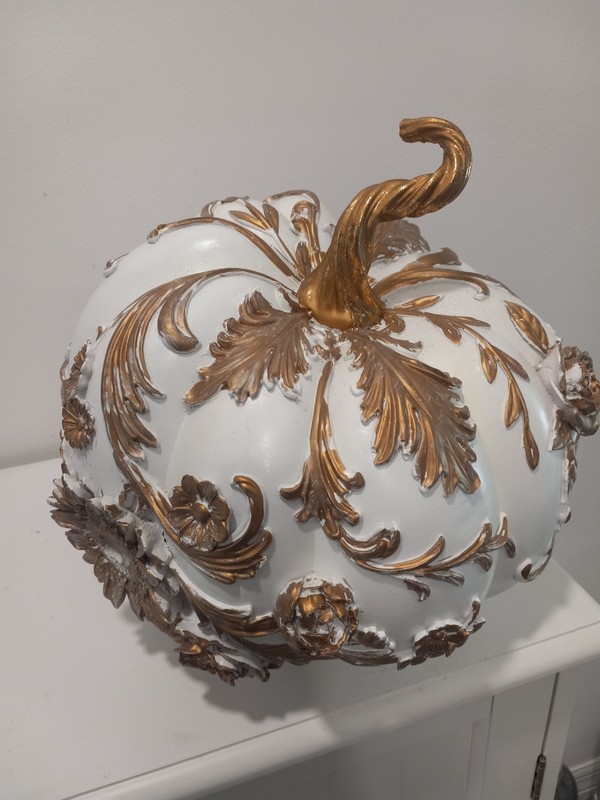 Large Decorated Heavy Pumpkin gold and white Flowers And Vines