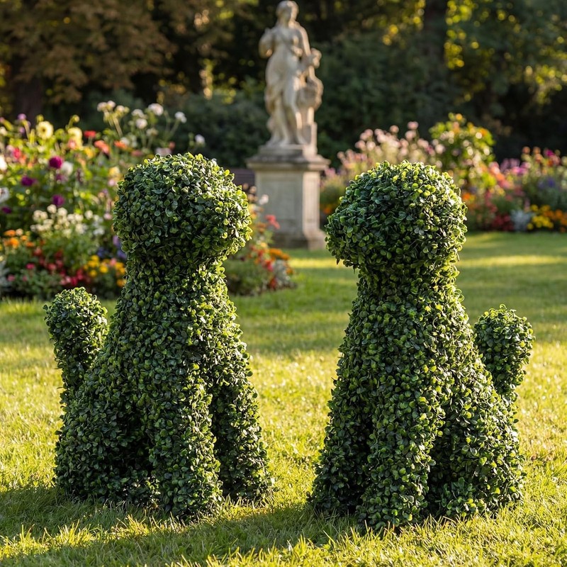 2 Pcs 24 Inches Large Artificial Topiary Dog Moss Decoration, Green Flocking …