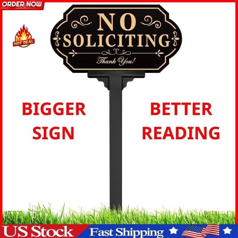 No Soliciting Sign for House with Stake – 50-Mil Thick Aluminum – 6X12 Inch/36 I