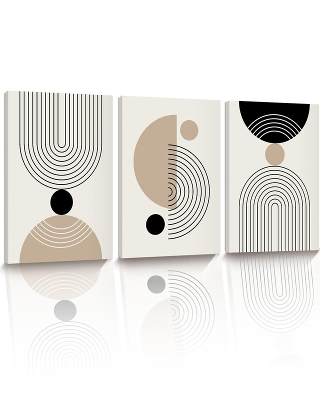 Abstract Geometric Framed Wall Art Set of 3 Minimalist Line Art Decor Framed