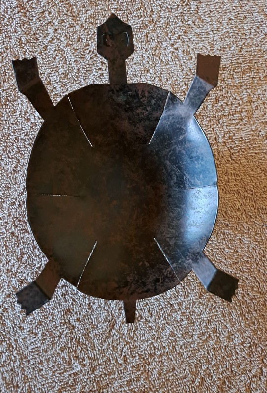 Metal Tin Turle Art Rustic Primitive Folk Art Brown Black Reptile Unique Rare 7" gallery