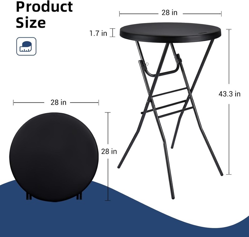 Cocktail Table 28in High Round Folding Indoor Outdoor, Plastic Bar Height gallery