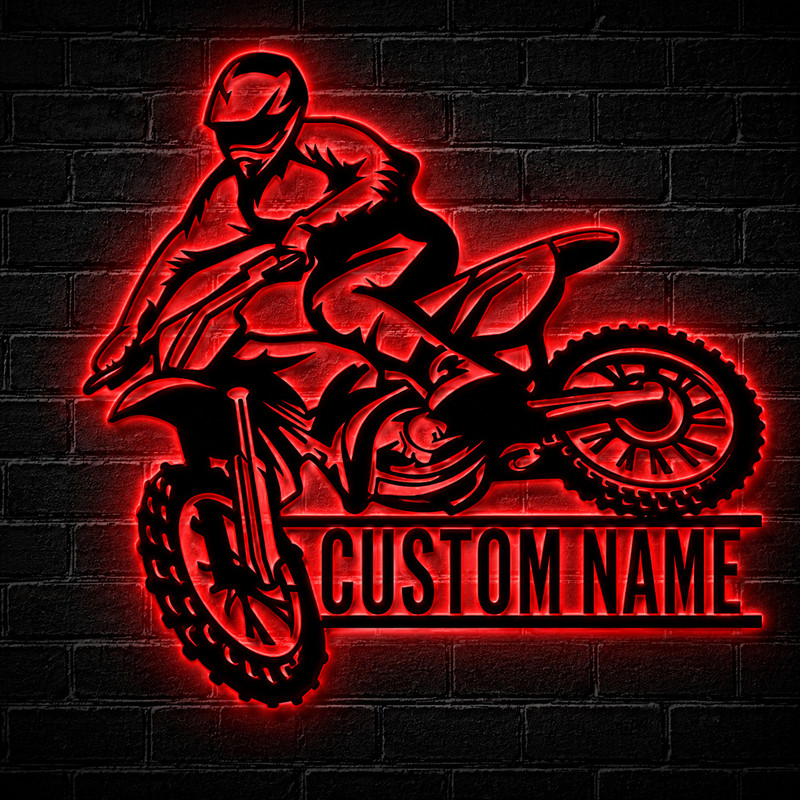 Personalized Motocross LED Metal Sign Custom Dirt Bike Wall Decor