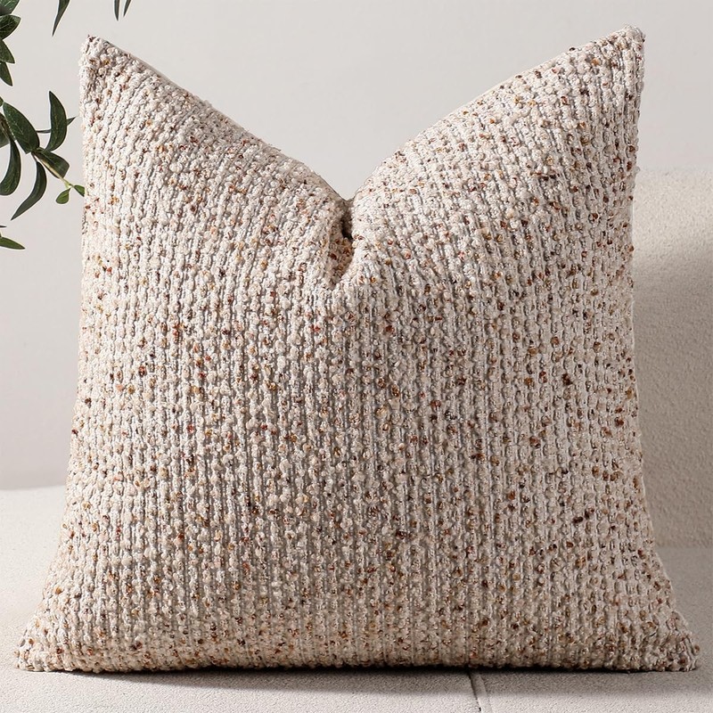 22×22 Beige Throw Pillow Cover Textured Boucle Striped Chic Morden Boho Accent