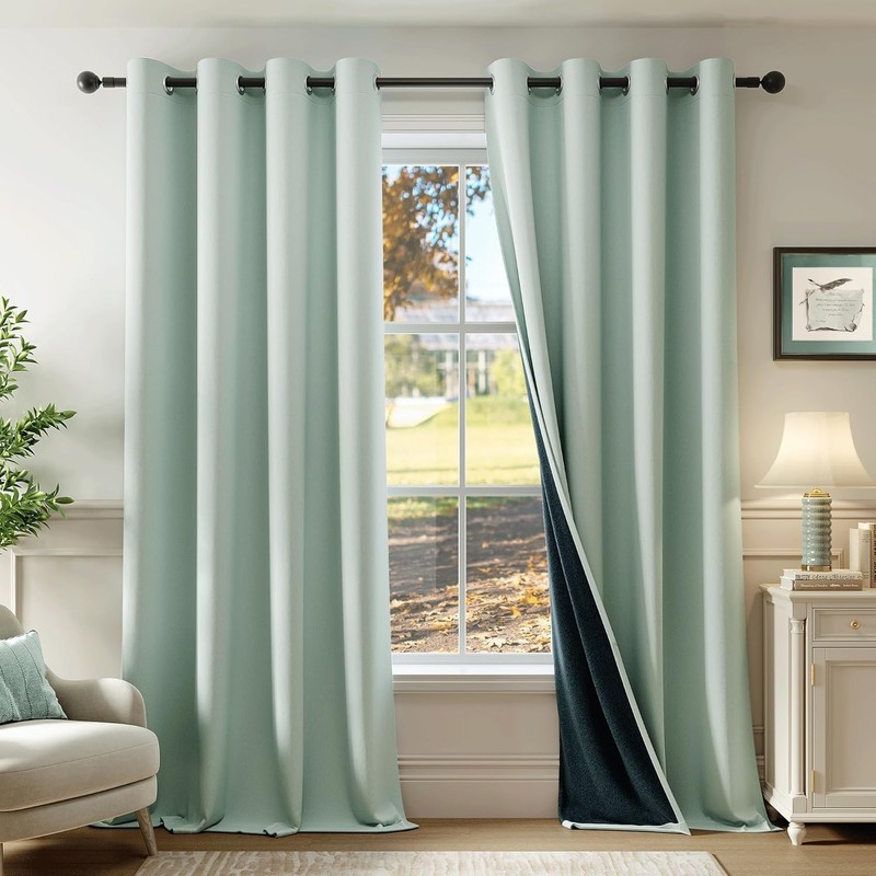 100% Blackout Curtains 54 Inch Long 2 Panels for Bedroom Living Room Seafoam