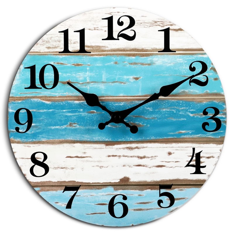 CHYLIN Wall Clock, Beach Themed Blue Wall Clocks Battery Operated Silent NonT…