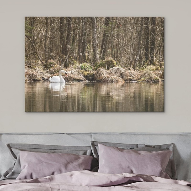 Wall26 Wall Art Canvas Print Swan in Marsh Lake Pond Photography Art Decor