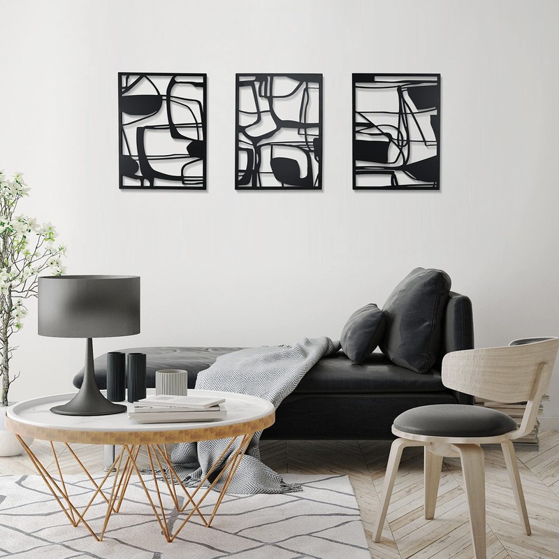 Remenna Metal Wall Decor Abstract Wall Art Black Metal Wall Art Set of 3 with... gallery