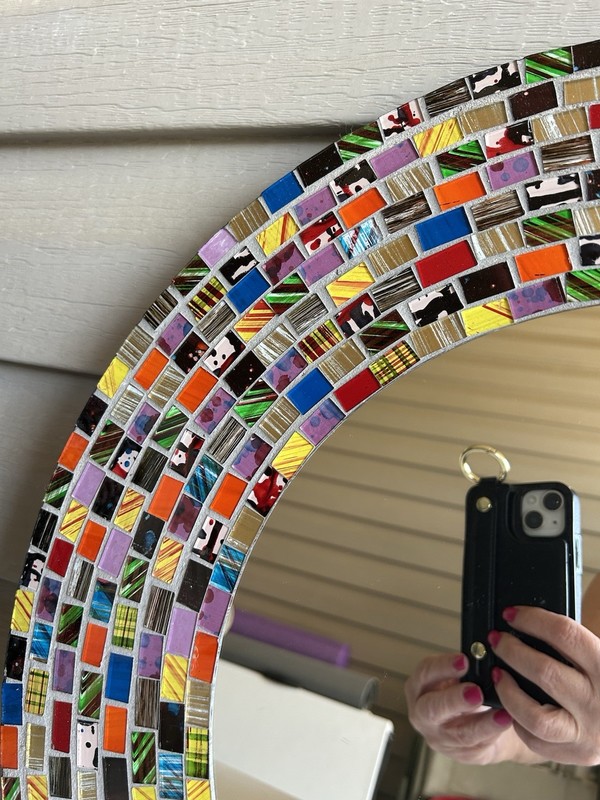 Handcrafted Glass Mosaic Decorative Wall Mirror, 20" Round Bohemian Abstract gallery