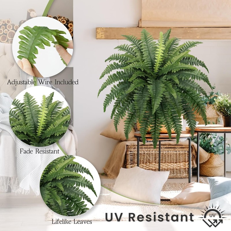 Set of 2 Large 35" Faux Boston Ferns - Perfect for Indoor & Outdoor Use gallery