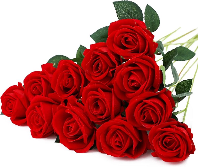 20PCS Red Silk Rose Artificial Flower Proposal Bouquet Home Decor Party Gift USA gallery