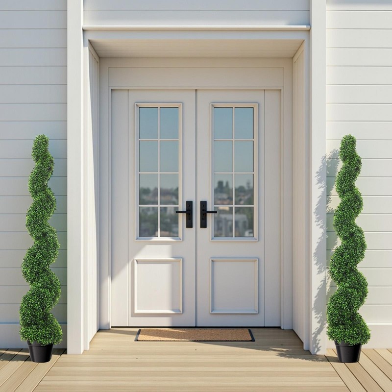 2PCS 5FT Artificial Boxwood Spiral Topiary Trees Rust-Resistant Faux Green Plan gallery
