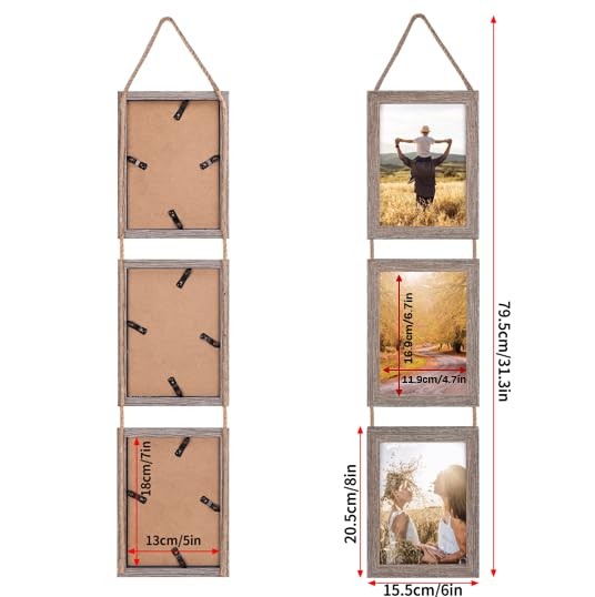 5x7 Collage Hanging Triple Picture Frames Set, Rustic 6 Opening Vertical Fram... gallery