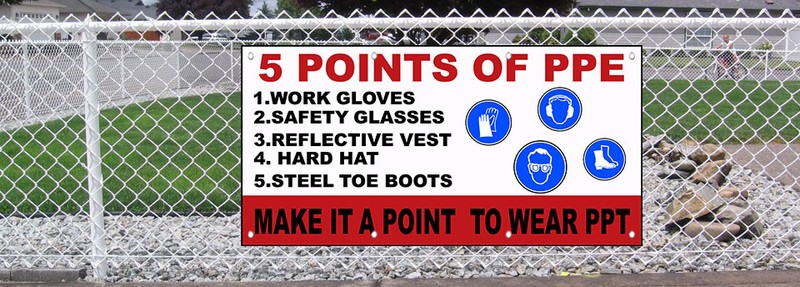 5 Points Of Ppe Work Safety Osha Vinyl Banner Sign w/Grommets