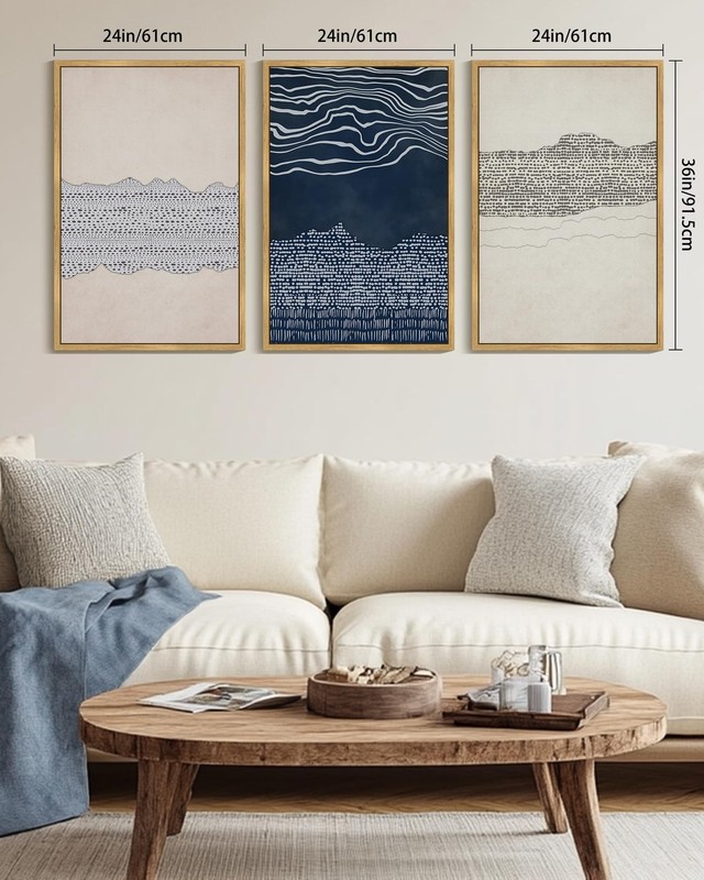 Navy Blue Abstract Shapes Framed Canvas Wall Art Minimalist Wooden Pastel Boh... gallery