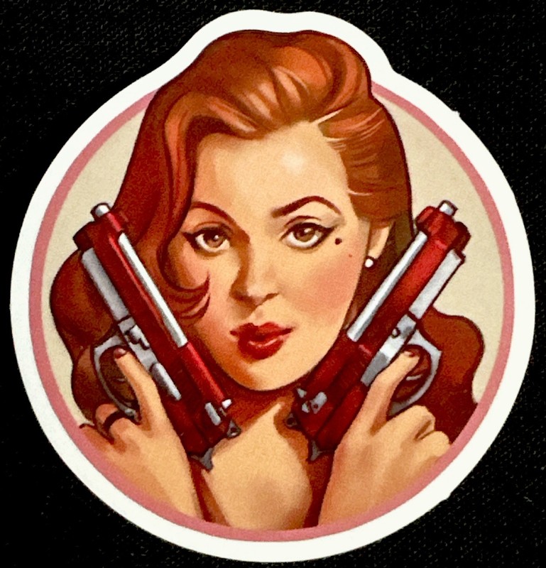 SEXY PINUP GIRL STICKER✨💋💄🔥👠💋✨2 1/2” X 2 1/4”✨FIRE WHEN YOU READY✨❤️‍🔥✨💫