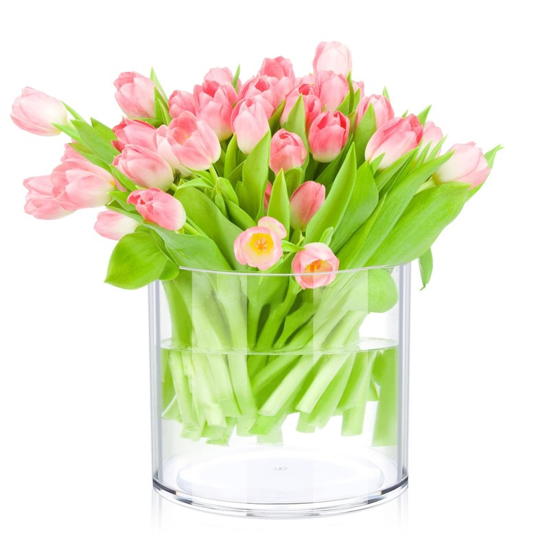 Set of 3 Clear Polycarbonate Vases 6 inch Round Break Resistant Flower Vase gallery