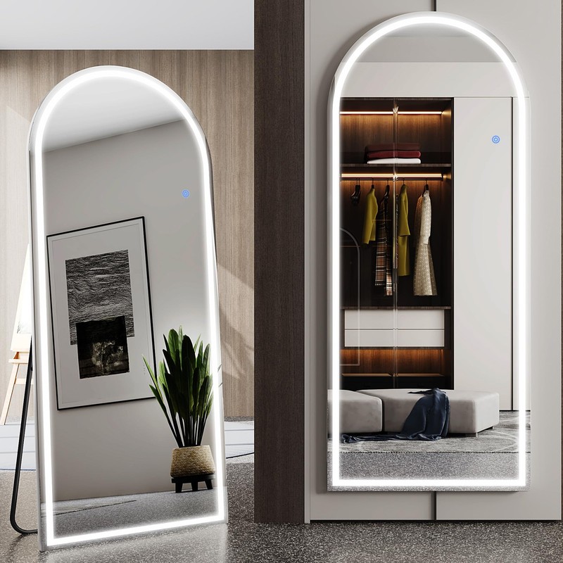 LED Full Length Mirror with Light, 56″X20″ Lighted Full Body Mirror with Stand,