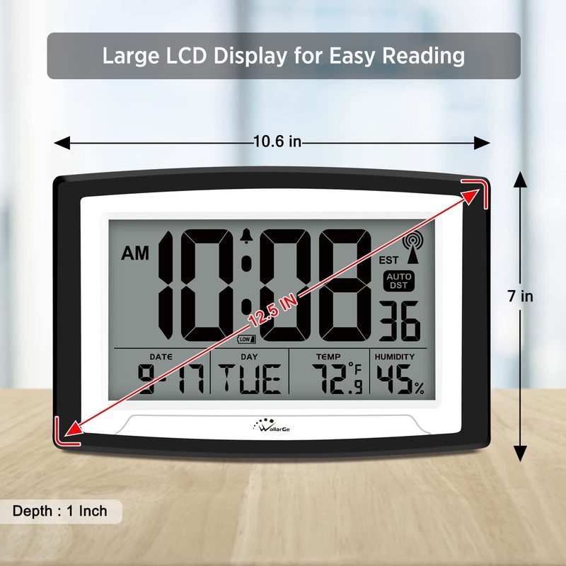 Digital Atomic Wall/Desk Alarm Clock Large Display With Temperature & Humidity gallery