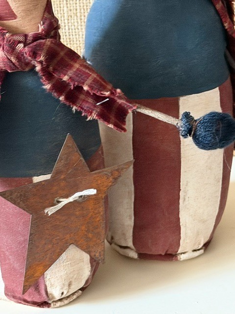 JULY 4TH EARLY PRIMITIVE RUSTIC FOLK-ART PATRIOTIC FABRIC UNCLE SAM STUMP DOLLS gallery
