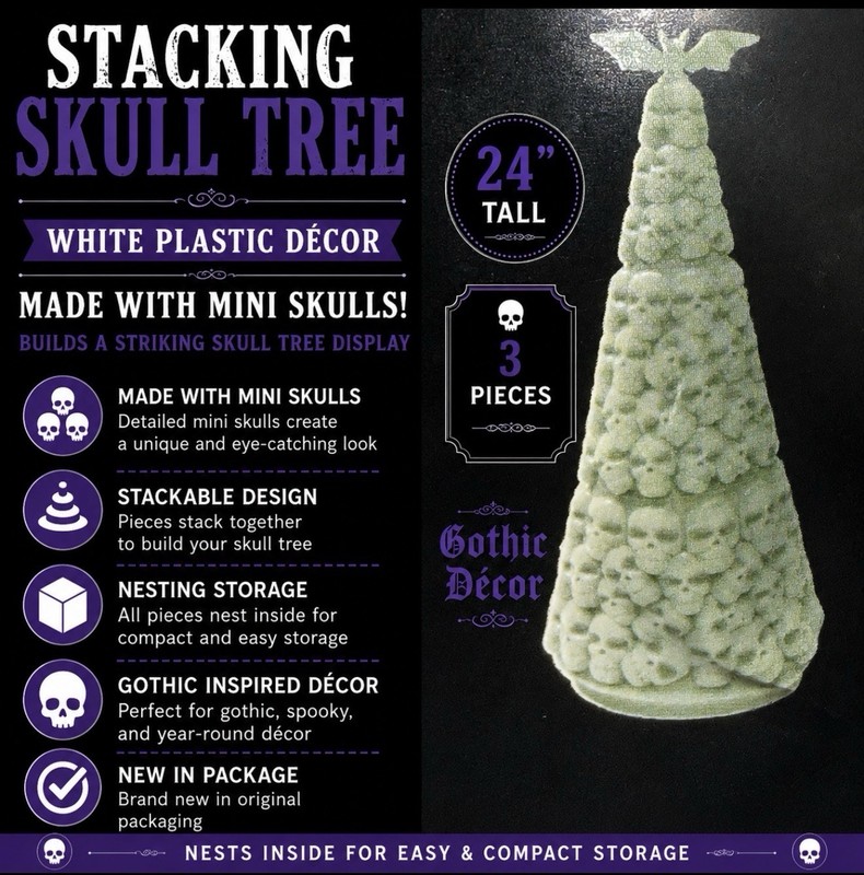 Stacking Skull Tree “Bone White” Plastic Gothic Decor Set Nesting Skulls New NWT