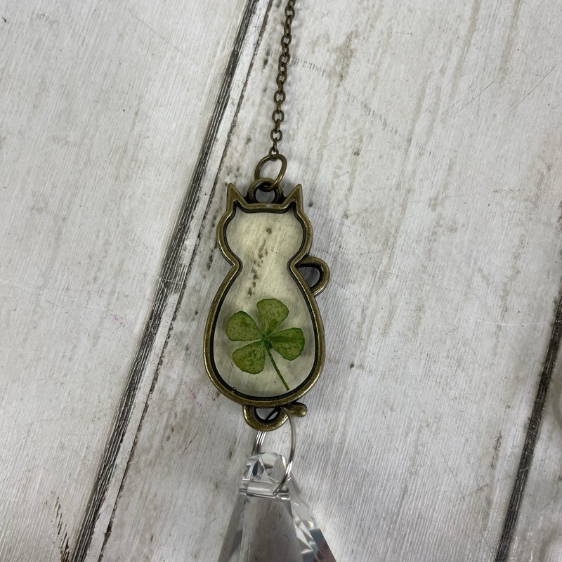 Cat Prism Pressed Flowers / 4 Leaf Clover Sun Catchers Lot Of 2 gallery