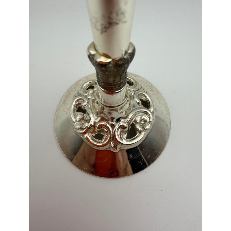 Leonard Silver Plate Bud Vase Vintage Trumpet Floral Filigree Base Japan F417 gallery