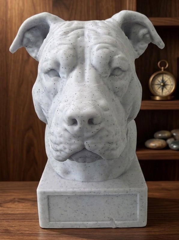 Personalized Pit Bull Statue – Custom Name Engraving – Marble Style Dog Decor