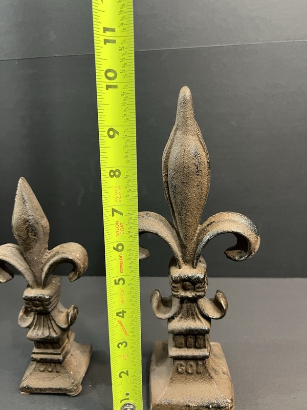 Heavy Cast Iron Fleur De Lis Finials Set 2 Rustic French Shelf Decor gallery