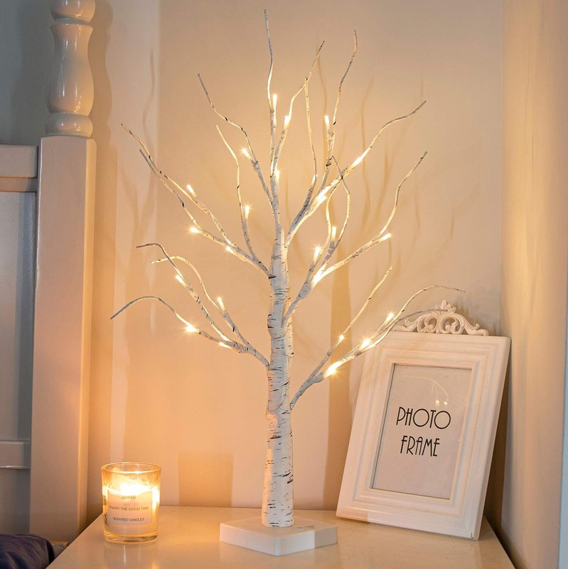 PEIDUO Artificial Tree for Table Decor, 2FT Birch with LED 
