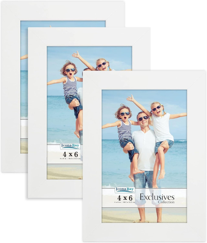 – 4X6 Picture Frames – White, 3 Pack – Sturdy Wood Composite Photo Frames – Slee