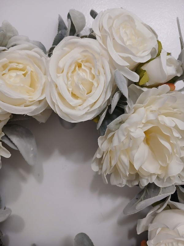 Gorgeous English White Roses & Sage Door Wreath 17" Flower Elegant Summer Spring gallery