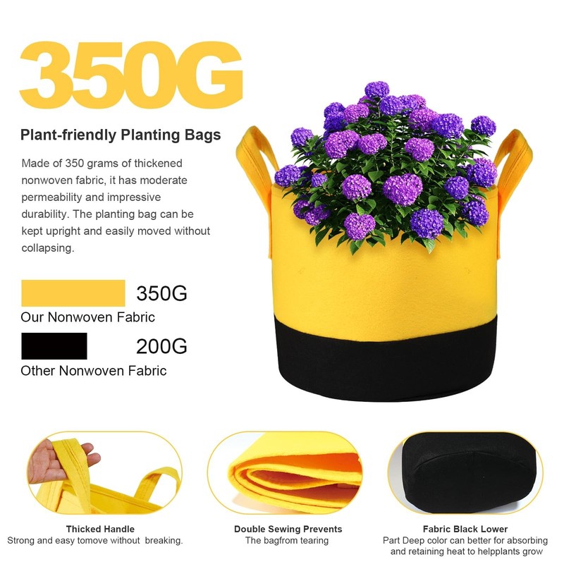 6-Pack 5/7/10 Gallon Grow Bags - 350G Heavy Duty Fabric Pots with H... Fast Ship gallery