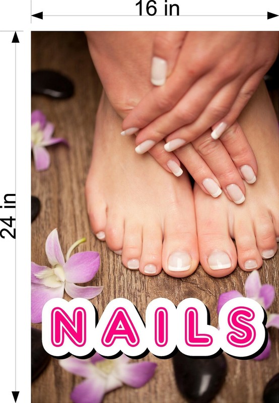 Nails 20 Perforated Mesh See-Through Window Vinyl Salon Sign ad Poster Vertical